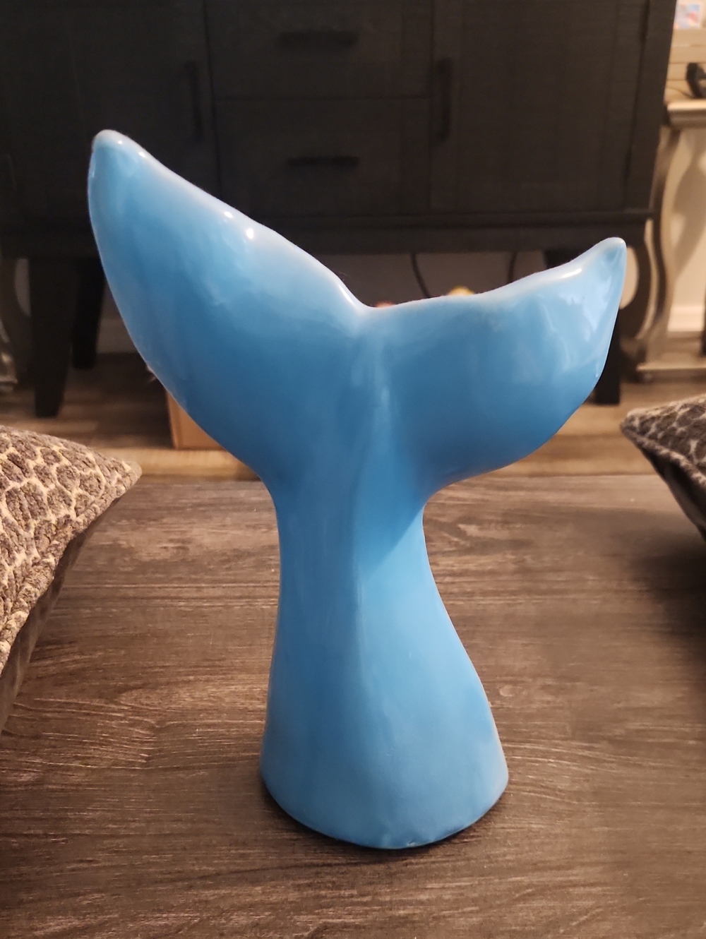 Blue Ceramic Whale Tail Decorative Accent - Unknown Brand